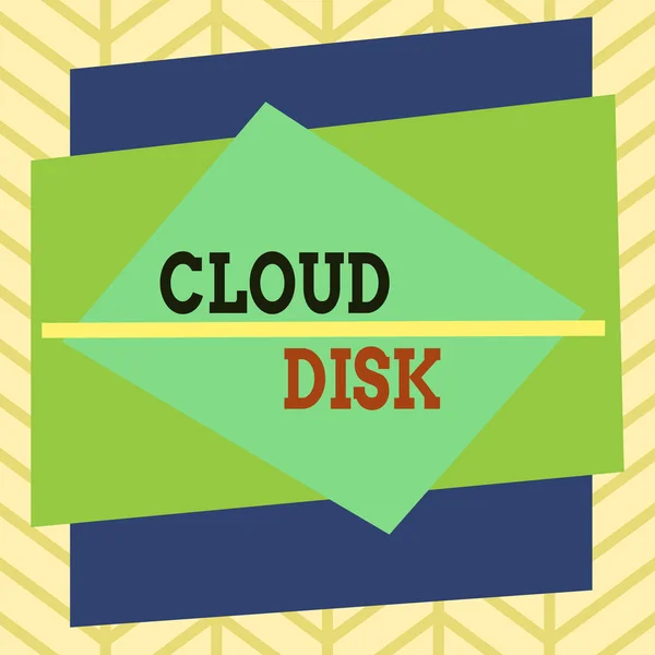 Manuscrito de texto escrevendo Cloud Disk. Conceito que significa serviço de base web que fornece espaço de armazenamento em um servidor remoto Formato assimétrico desigual formato padrão objeto esboço design multicolorido . — Fotografia de Stock