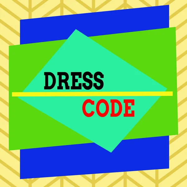 Elbise Kodu yazan el yazısı metinleri. Kavram, belirli bir olay ya da grup asimetrik biçimsiz biçim deseni çoklu renk tasarımı için kabul edilmiş bir kıyafet biçimi anlamına gelir. — Stok fotoğraf