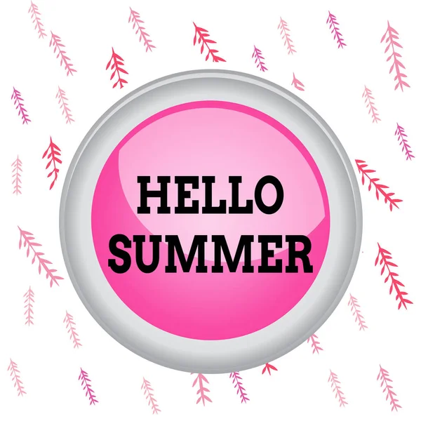 Handwriting text writing Hello Summer. Concept meaning season after spring and before autumn where the weather is hot Circle button colored sphere switch center background middle round shaped.