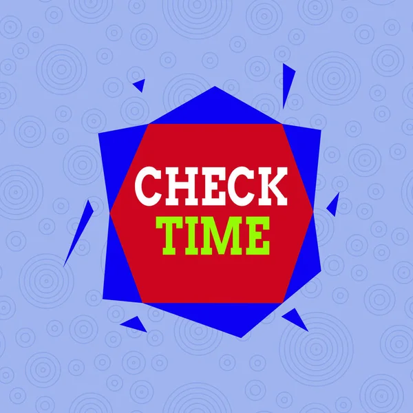 Konzeptionelle Handschrift, die Check Time zeigt. Business-Foto zeigt Beispiel für die Überprüfung der Zeit, die benötigt wird, um eine bestimmte Strecke zurückzulegen Asymmetrisches Format Muster Objekt Umriss mehrfarbige Design. — Stockfoto