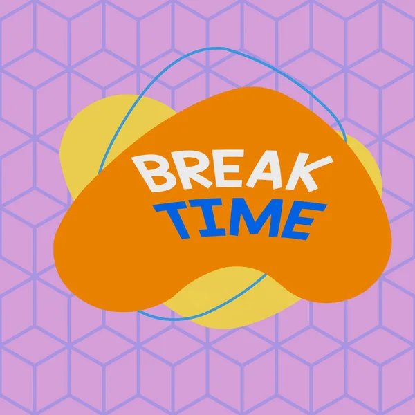 Conceptual hand writing showing Break Time. Business photo showcasing scheduled time when workers stop working for a brief period Asymmetrical format pattern object outline multicolor design. — Stock Photo, Image