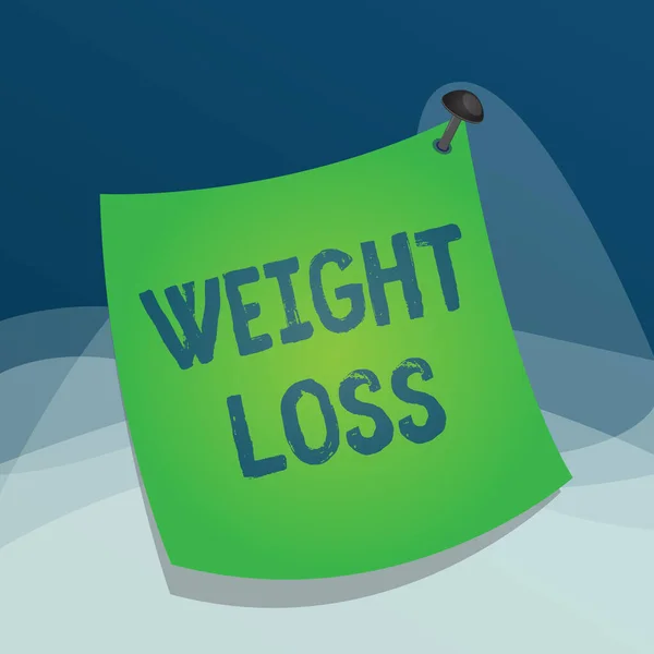 Writing note showing Weight Loss. Business photo showcasing the fact of a demonstratings is or an animals is body weight becoming less Curved reminder paper memo nailed colorful surface pin frame. — Stock Photo, Image