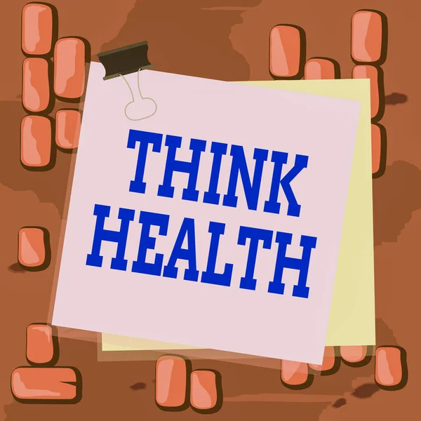 Texte écrit par mot Think Health. Concept d'entreprise pour l'état de bien-être physique complet mental et social Papier collé liant clip fond coloré rappel mémo fournitures de bureau . — Photo