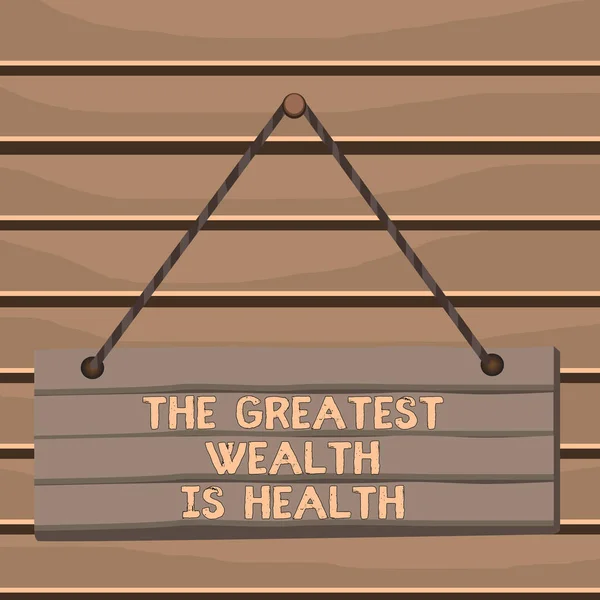 Konzeptionelle Handschrift, die zeigt, dass der größte Reichtum Gesundheit ist. Business-Foto präsentiert Viele opfern ihr Geld, nur um gesund zu sein Wood Plank Nagelnagel bunten Hintergrund Holzplatte fest. — Stockfoto
