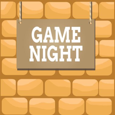 Oyun Gecesi 'ni yazan el yazısı. Kavram, genellikle arkadaşlarıyla poker gibi yetişkin oyun tarihlerinde ahşap tahta dikdörtgen şekilli boş çerçeve rengarenk çizgili dizgi şeklinde adlandırılır..