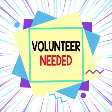 Kelime yazma gönüllüsüne ihtiyaç var. İşletme konsepti, ödeme yapılmadan organizasyon için çalışmayı göstermek için asimetrik biçimsiz şekil nesne ana hatları çoklu renk tasarımı.