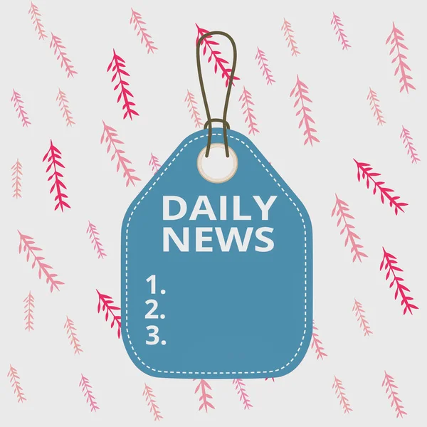 Handwriting text writing Daily News. Concept meaning information or reports about recent events published everyday Empty tag blank space colorful background label rectangle attached string.
