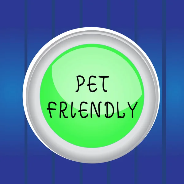 写字条表明宠物友好。商务图片展示柜，用于描述适合或允许宠物使用彩色球体开关中心背景中圆形状的地方. — 图库照片