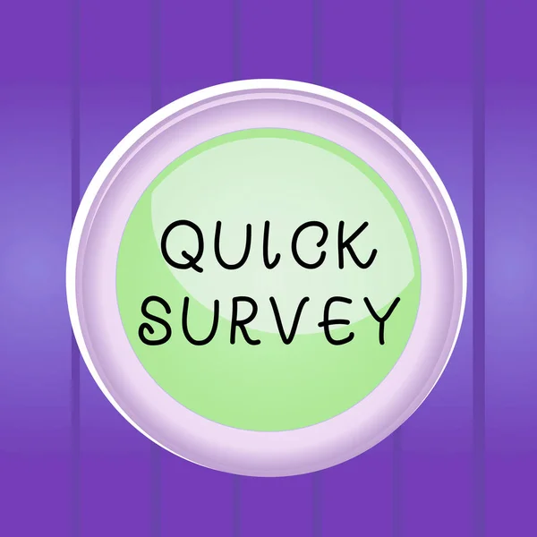 Writing note showing Quick Survey. Business photo showcasing questionnaire that the target audience can complete right away Colored sphere switch center background middle round shaped. — Stock Photo, Image