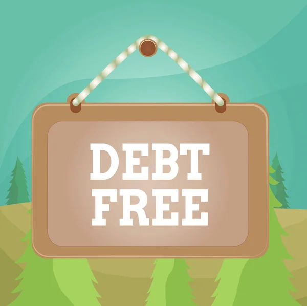 Word writing text Debt Free. Business concept for does not owning any money or things to any individual or companies Board fixed nail frame string striped colored background rectangle panel.