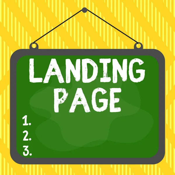 Tekst pisania słów Landing Page. Koncepcja biznesowa strony internetowej, do której użytkownik dociera po kliknięciu hiperłącza Asymetryczny nierównomierny kształt szablonu obiektu zarys wielobarwny. — Zdjęcie stockowe