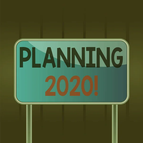 Writing note showing Planning 2020. Business photo showcasing process of making plans for something next year Metallic pole κενό πίνακα σανίδα πολύχρωμο backgound επισυνάπτεται. — Φωτογραφία Αρχείου