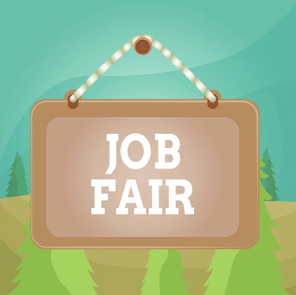 Word writing text Job Fair. Business concept for event in which employers recruiters give information to employees Board fixed nail frame string striped colored background rectangle panel. — Stock Photo, Image