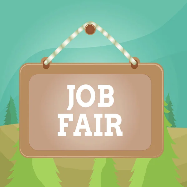 Word writing text Job Fair. Business concept for event in which employers recruiters give information to employees Board fixed nail frame string striped colored background rectangle panel.