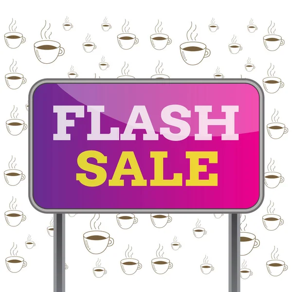 Writing note showing Flash Sale. Business photo showcasing a sale of goods at greatly reduced prices at a short period Metallic pole empty panel plank colorful backgound attached.