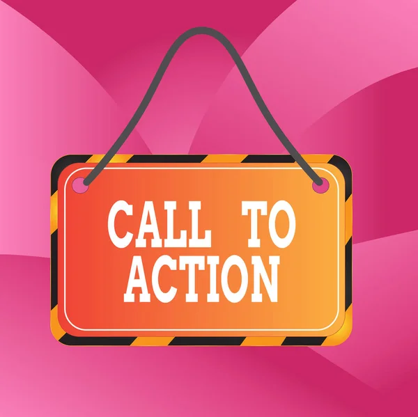 Handstilstext: Call To Action. Begreppet innebär uppmaning göra något för att uppnå mål med problemet styrelse fäst sträng färg svart gul ram tom tom rektangel form. — Stockfoto