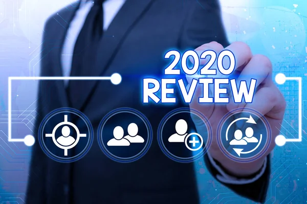 Handstilstext 2020 Review. Begreppet mening att komma ihåg förra året händelser huvudsakliga åtgärder eller bra visar. — Stockfoto