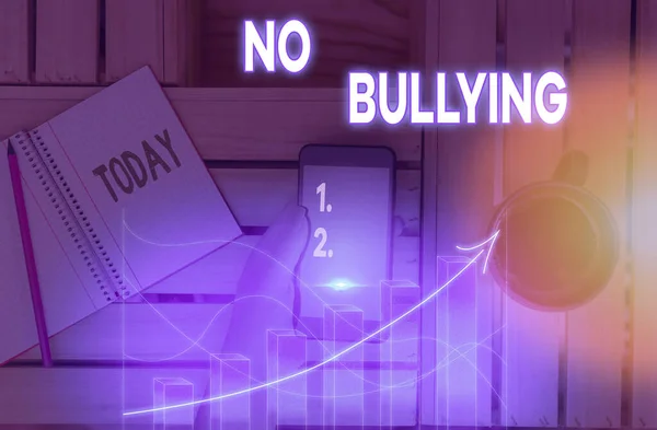 Writing note showing No Bullying. Business photo showcasing stop aggressive behavior among children power imbalance.
