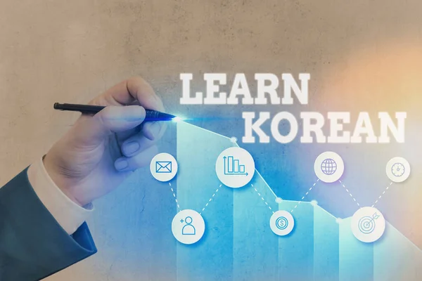 Word writing text Learn Korean. Business concept for get knowledge or skill in speaking and writing Korean language.