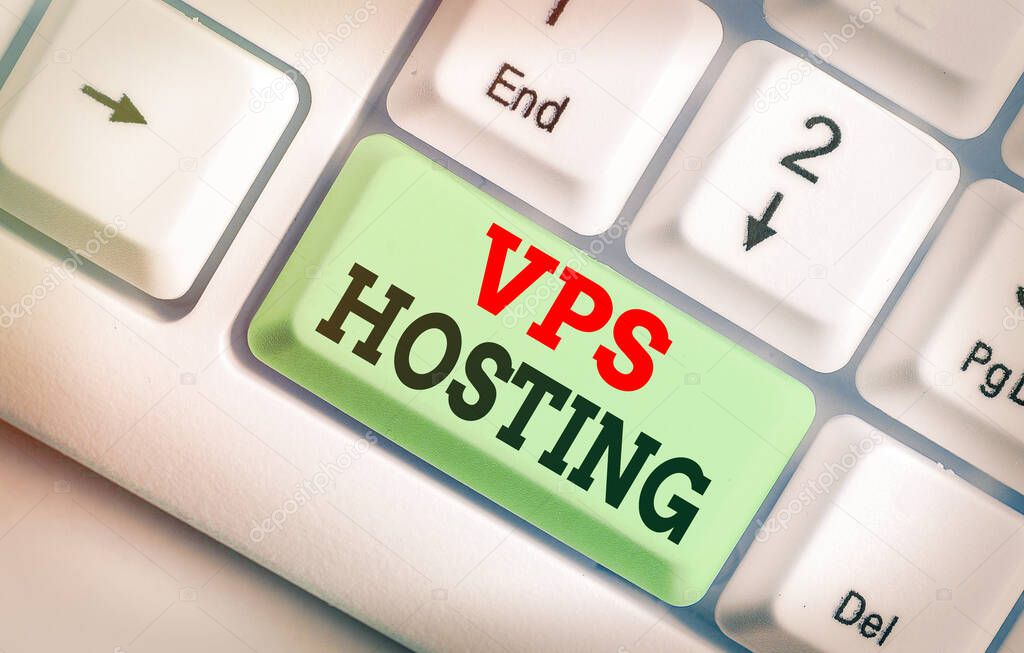 Conceptual hand writing showing Vps Hosting. Business photo showcasing mimics a dedicated server within a shared hosting environment.