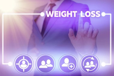 Kelime yazma Kilo Verme mesajı. Bir gösteri için iş kavramı, bir hayvanın vücut ağırlığının azalmasıdır..