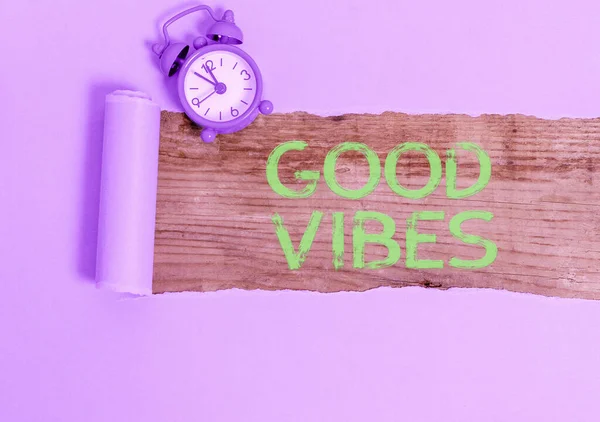 Word writing text Good Vibes. Business concept for slang phrase for the positive feelings given off by a demonstrating. — Stock Photo, Image