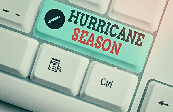 Writing note showing Hurricane Season. Business photo showcasing time when most tropical cyclones are expected to develop.