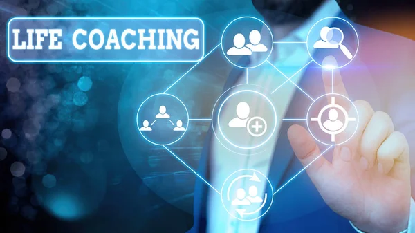 Handgeschreven tekst schrijven Life coaching. Concept dat aantoont dat ze werkzaam zijn om te helpen bij het behalen van hun doelen in de loopbaan. — Stockfoto