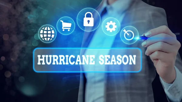 Слова для написання тексту Hurricane Season. Бізнес концепція часу, коли очікується, що більшість тропічних циклонів розвиватимуться.. — стокове фото