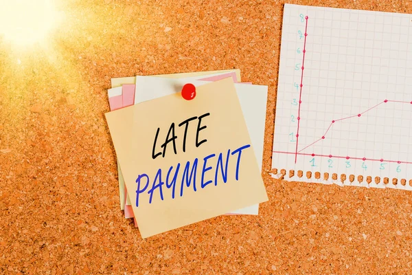 Writing note showing Late Payment. Business photo showcasing payment made to the lender after the due date has passed Corkboard size paper thumbtack sheet billboard notice board.