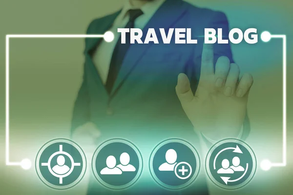 Woord schrijven tekst Travel Blog. Business concept voor het delen van gedachten en ervaringen van de plaatsen over de hele wereld. — Stockfoto