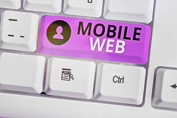 Word scrittura testo Mobile Web. Concetto di business per i servizi Internet basati su browser accessibili da dispositivi mobili portatili . — Foto Stock