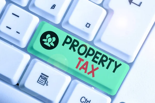 Texto escrito Imposto predial. Conceito de negócio para um imposto ad valorem sobre o valor de uma propriedade Taxa de Millage . — Fotografia de Stock