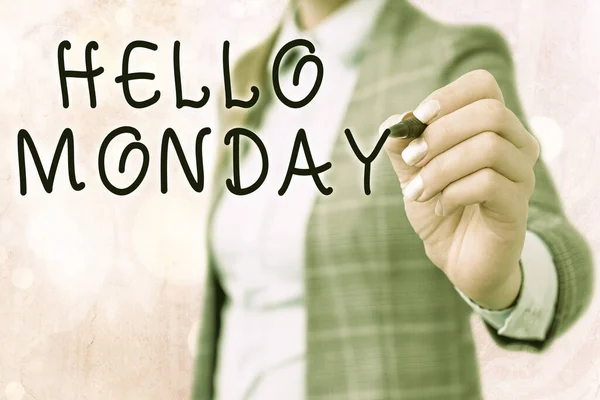 Texte écrit Bonjour lundi. Concept d'entreprise pour saluer ou accueillir le premier jour de la semaine de travail . — Photo
