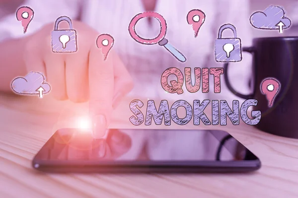 Conceptual hand writing showing Quit Smoking. Business photo text process of discontinuing tobacco smoking or cessation. — Stock Photo, Image