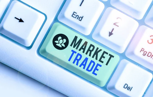 Signo de texto que muestra Market Trade. Fotografía conceptual de la compra o el intercambio de bienes y servicios . — Foto de Stock