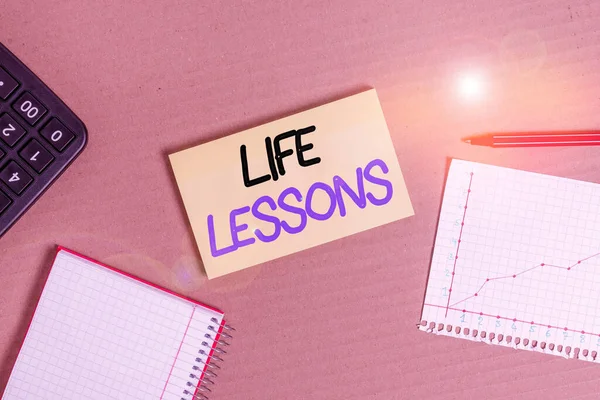 Handwriting text Life Lessons. Concept meaning something which useful knowledge or principles can be learned Cardboard paperboard notebook office study supplies chart reminder paper.