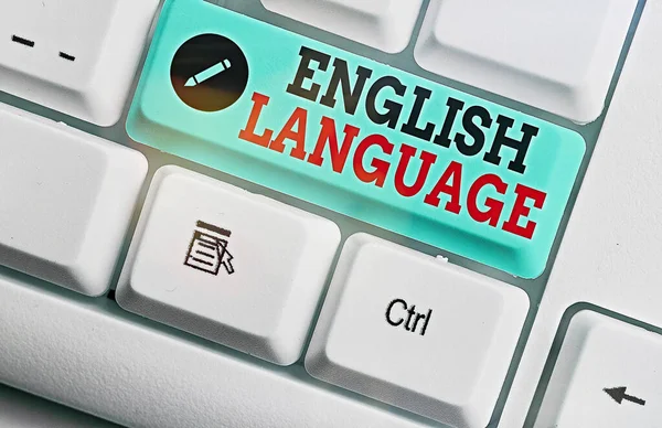 Writing note showing English Language. Business photo showcasing third spoken native lang in world after Chinese and Spanish. — 스톡 사진