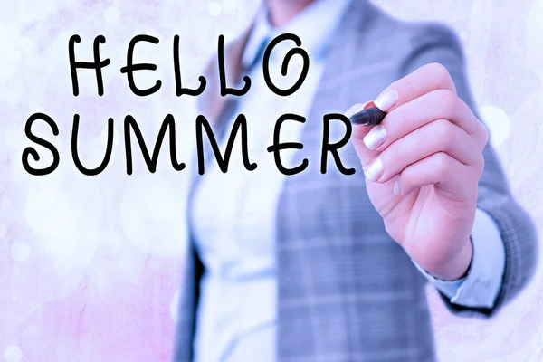 Word writing text Hello Summer. Business concept for season after spring and before autumn where the weather is hot. — Stock Photo, Image