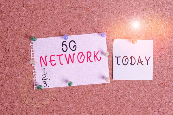 Slovo psaní textu 5G Network. Obchodní koncept pro výrazné zvýšení rychlosti a citlivosti bezdrátové sítě Corkboard barva velikost papíru pin miniatura připínáček list billboard oznámení. — Stock fotografie