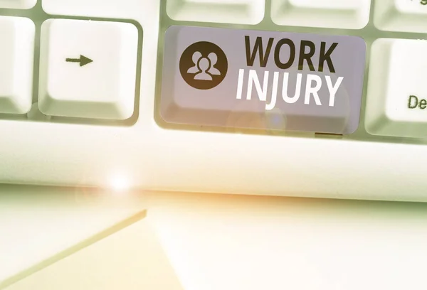Text sign showing Work Injury. Conceptual photo illness caused by events or exposures in the work environment.