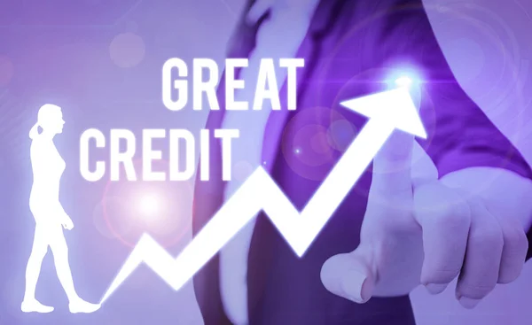 Handwriting text writing Great Credit. Concept meaning borrower has high credit score and is a safe credit risk.