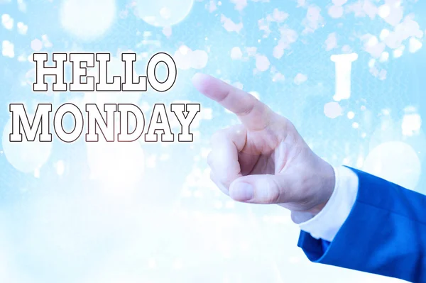 Написання тексту Hello Monday. Концепція означає вітання або вітання першого дня робочого тижня. — стокове фото