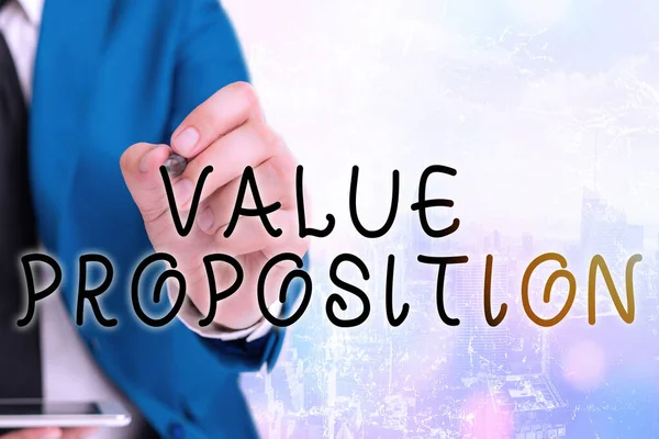 Woordschrijvende tekst Value Proposition. Bedrijfsconcept voor innovatiediensten bedoeld om het product aantrekkelijk te maken. — Stockfoto