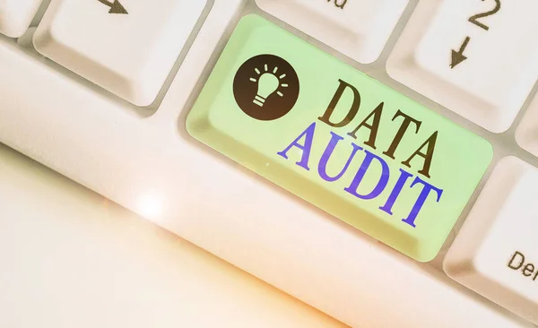 Writing note showing Data Audit. Business photo showcasing auditing of data to assess its quality for a specific purpose.