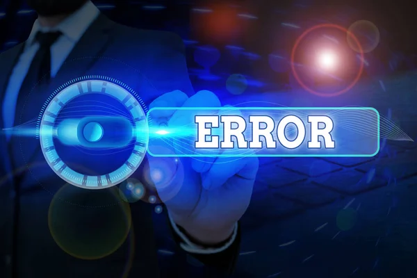 Signo de texto mostrando Error. Estado o condición conceptual de la foto de estar equivocado en el juicio o programa de la conducta . — Foto de Stock