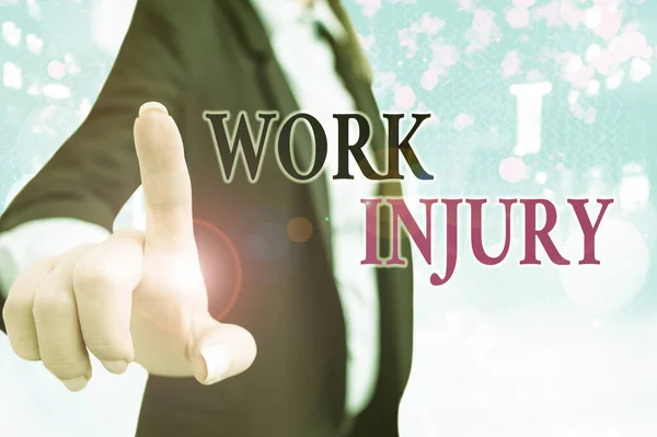 Text sign showing Work Injury. Conceptual photo illness caused by events or exposures in the work environment.