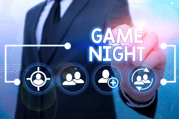Manuscrito texto Game Night. Conceito significado geralmente é chamado em datas de jogo adulto como poker com amigos . — Fotografia de Stock