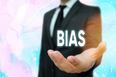 Önyargı'yı gösteren kavramsal el yazısı. Bir gösterici grubuna veya aleyhine iş fotoğrafı metin eğimi veya önyargısı.