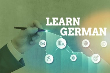 Kelime yazma metni Almanca öğren. Almanca konuşma ve yazma konusunda bilgi ve beceri edinme konsepti.